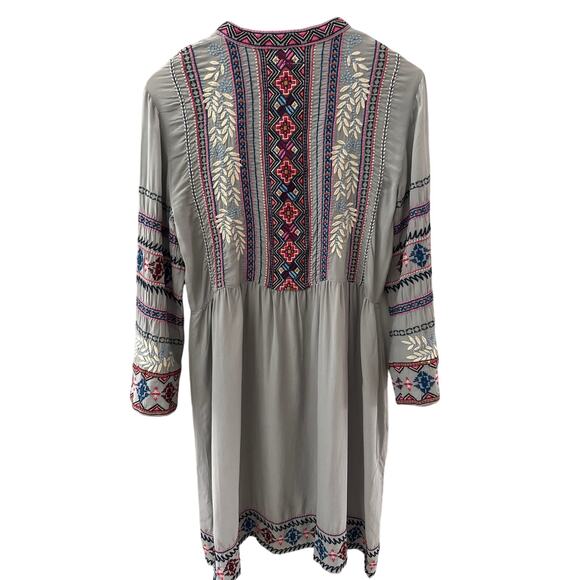 Johnny Was Ellie 100% Silk Boho Embroidered Wide Hem Dress Size XS - Picture 6 of 15